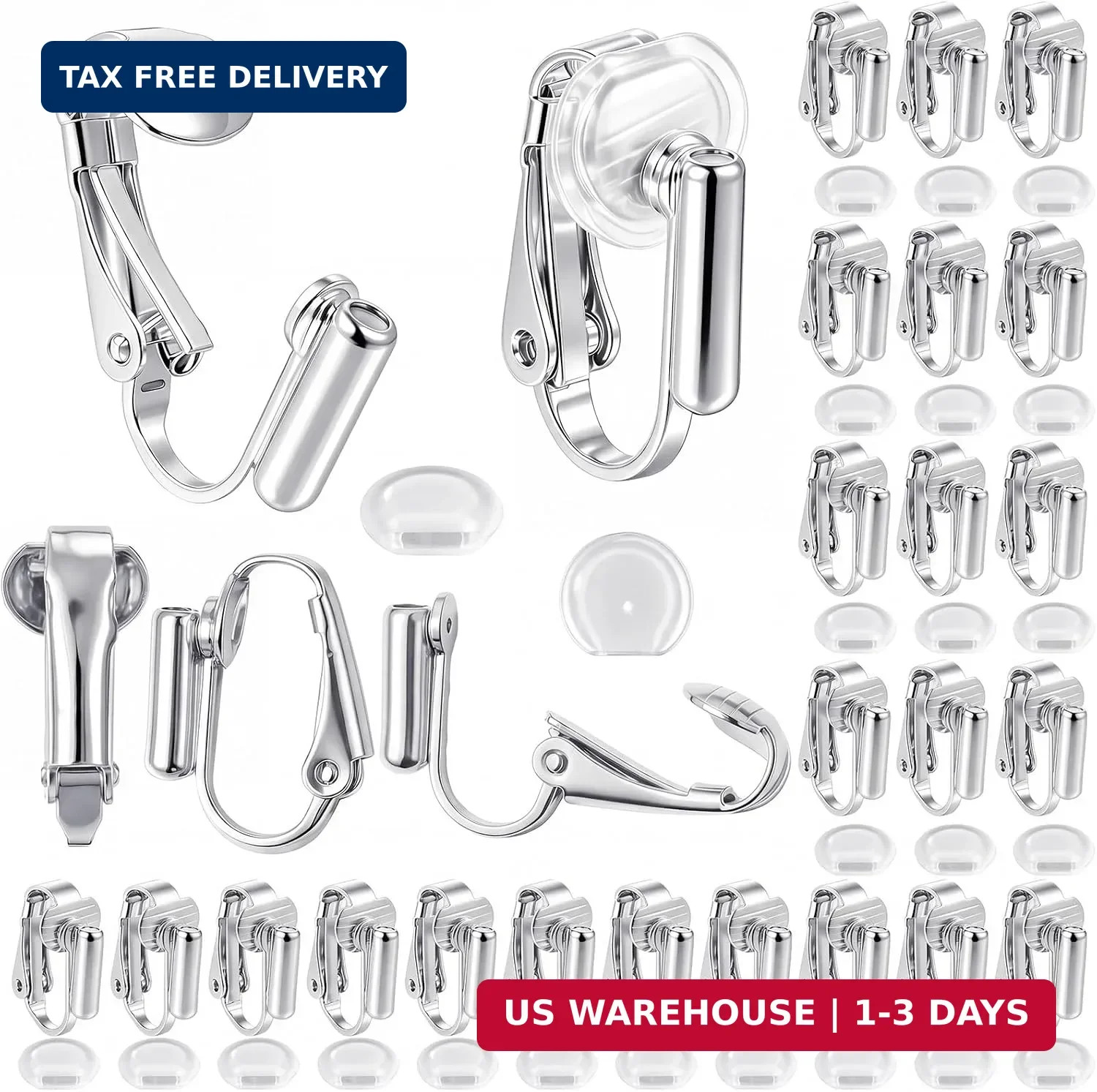 Tatuo 30 Pieces Clip-on Earrings Converter Components with Post for Non-Pierced