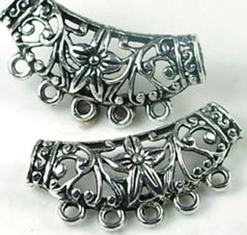 2 Pewter Flower Filigree Pendant Connector for Jewelry Making necklace 5 – hole