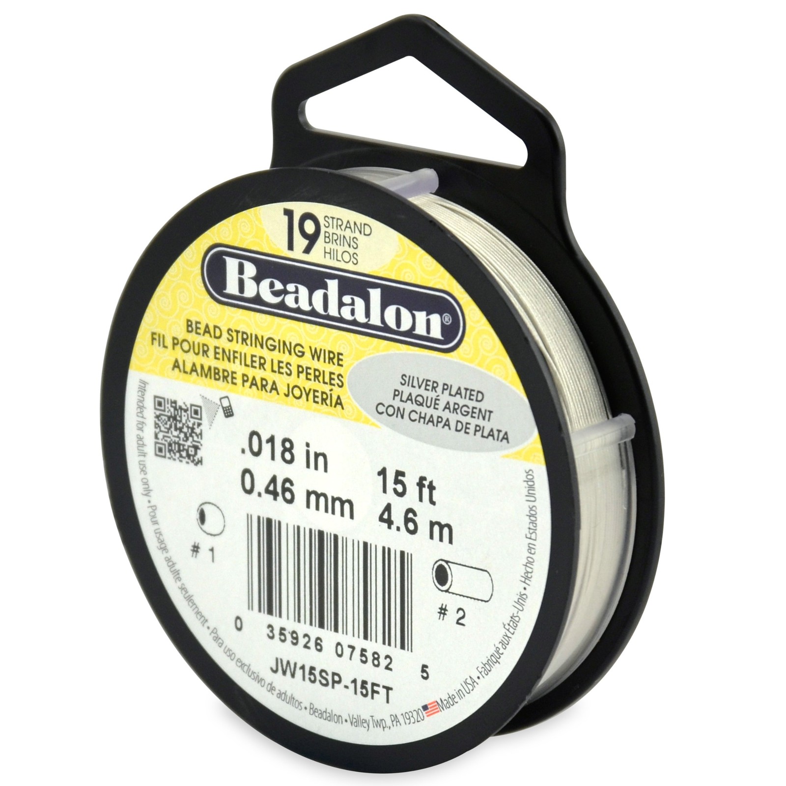 19-Strand Bead Stringing Wire, 0.018-Inch, Silver Plated, 15-Feet, Jewelry