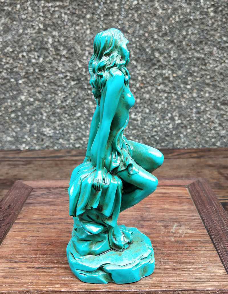 Hand-Carved Green Chinese Natural Turquoise Statue People Beauty Exquisite
