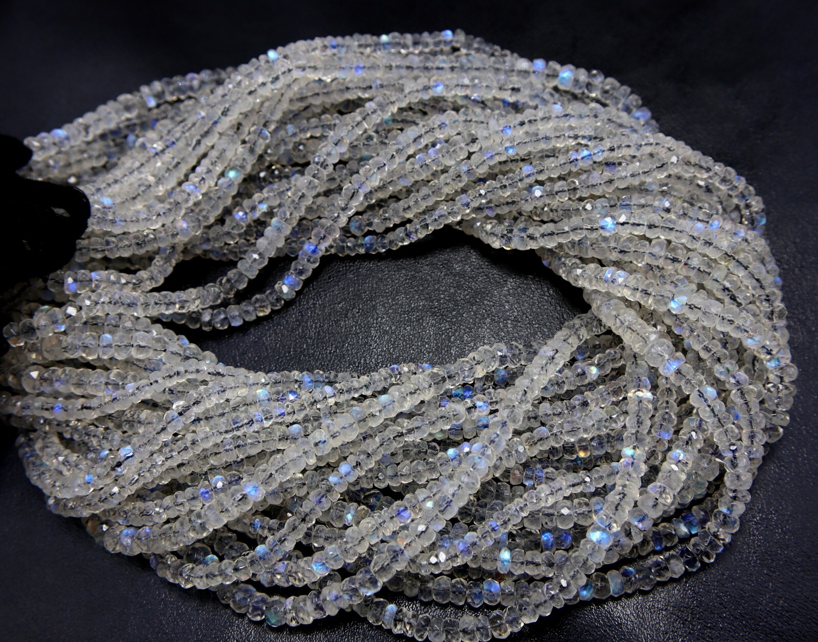 Rainbow Moonstone Faceted Beads Roundel Shape Beads Natural Blue Fire Rainbow.