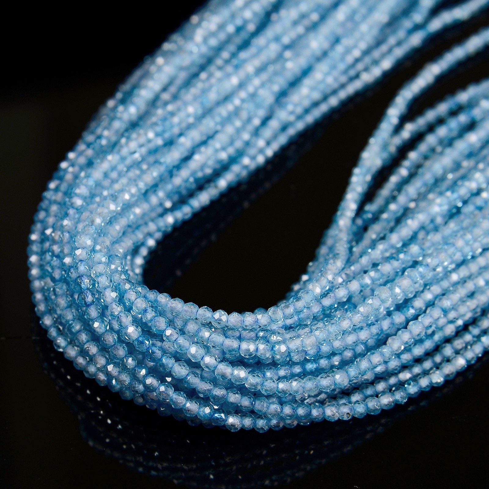 Natural Blue Topaz Faceted Round Beads Size 2mm 3mm 15.5” Strand