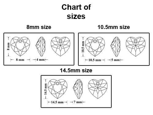 Superior PRIMERO 6432 Heart Cut Crystal Pendants * Many Colors & Sizes