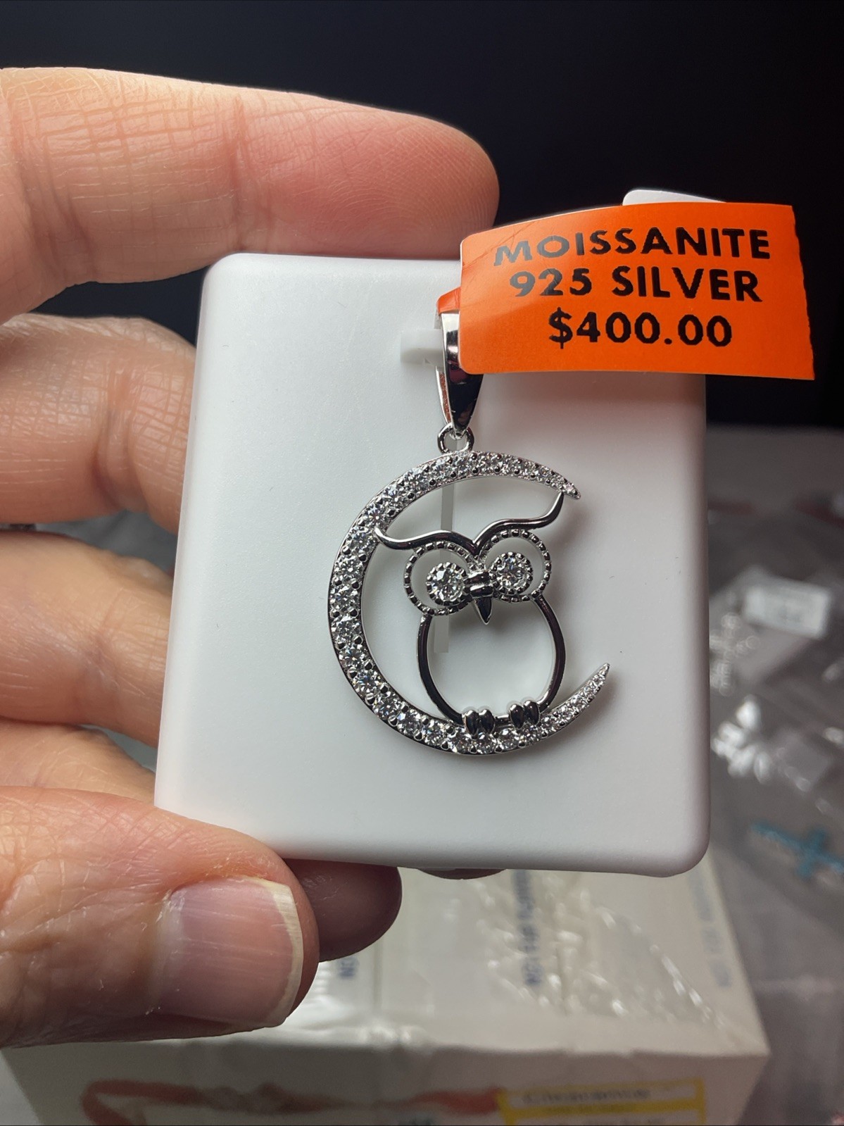 Owl Jewelry Pendant 1 ctw Moissanite 925 Sterling Silver