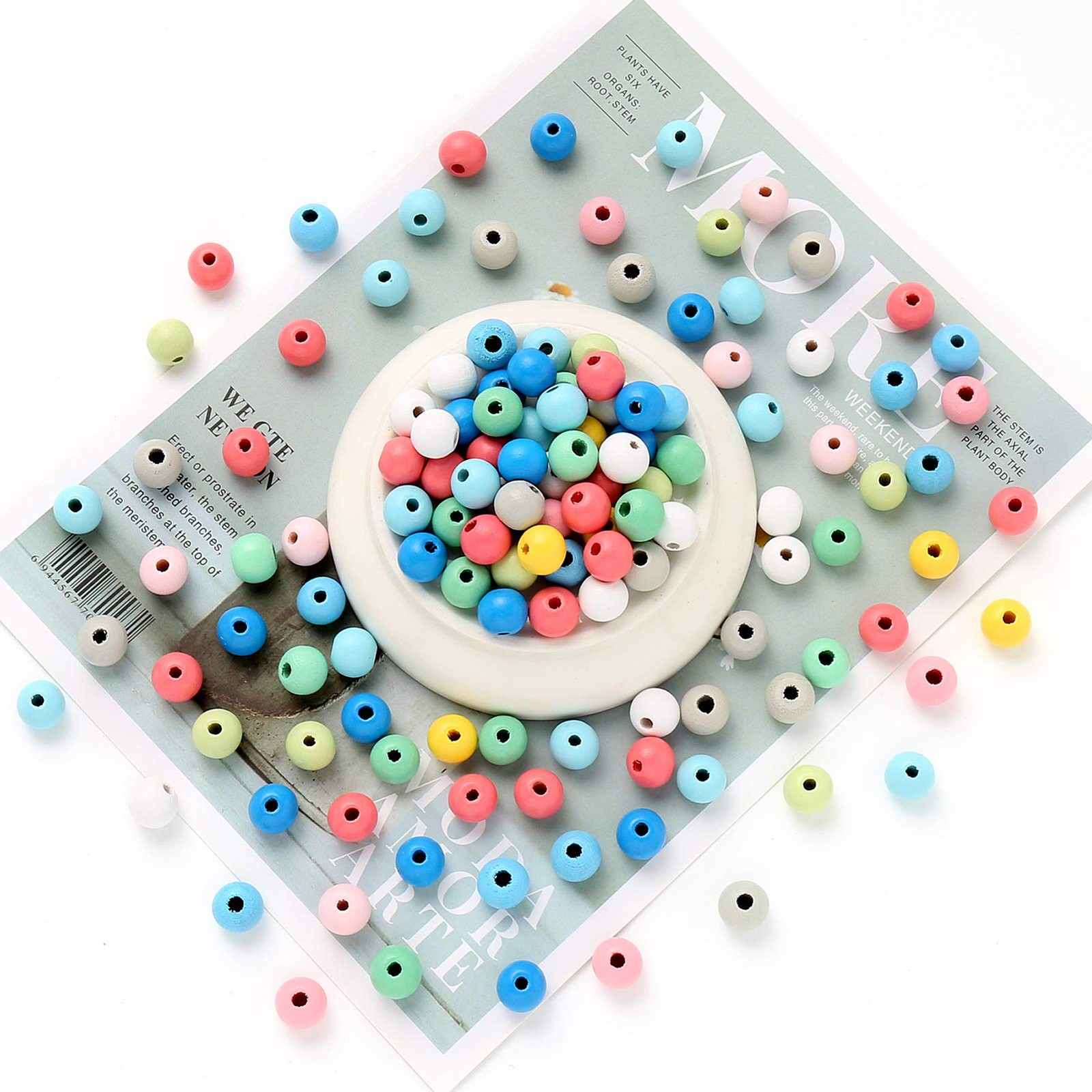 ToBeIT Wooden Beads 500 pcs Assorted Color Round Wood Small, shade – 10mm