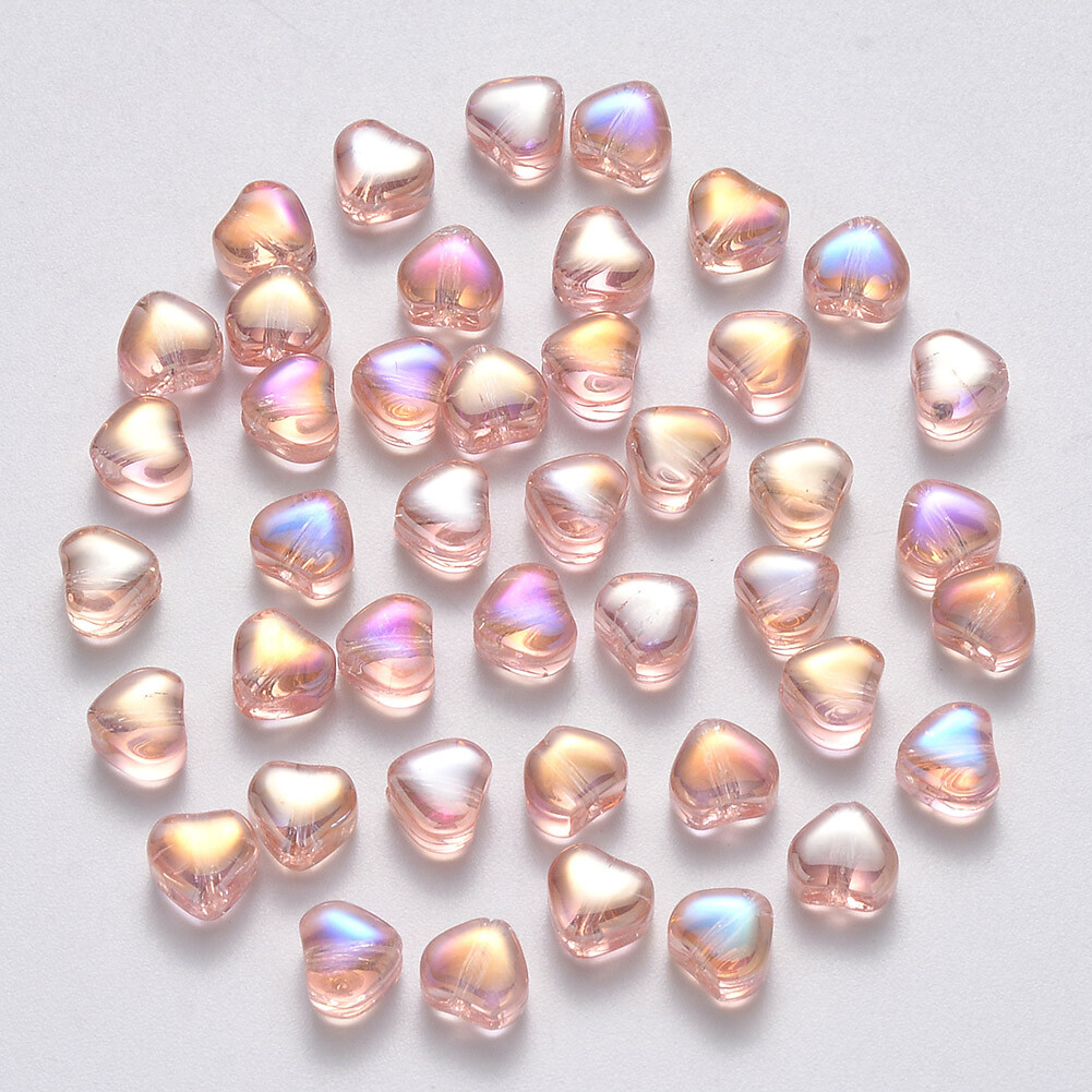 100x Clear Glass AB Rose Gold Earring Bracelet Heart Beads Jewelry Spacer Beads