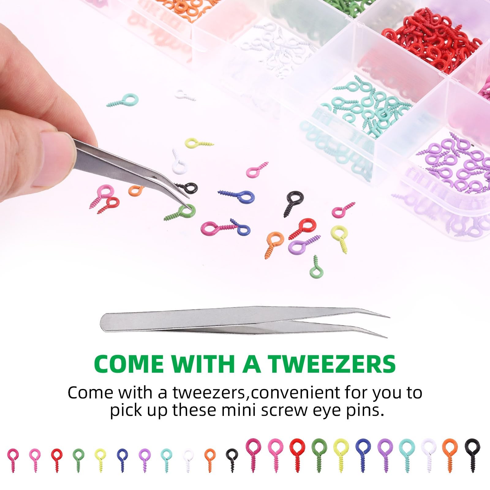 1100Pcs Colorful Screw Eye Pins for Jewelry Making, 11 Color Mini Metal Eyele…