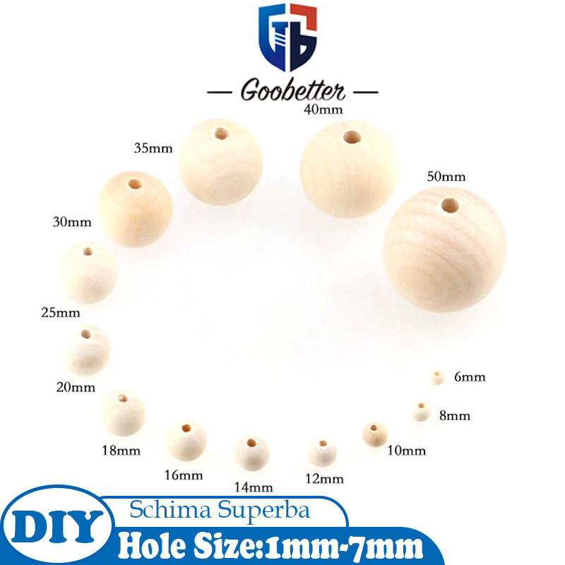Natural Round Wooden Beads Balls Untreated Plain Wood Hole DIY Accessorie 4-50mm