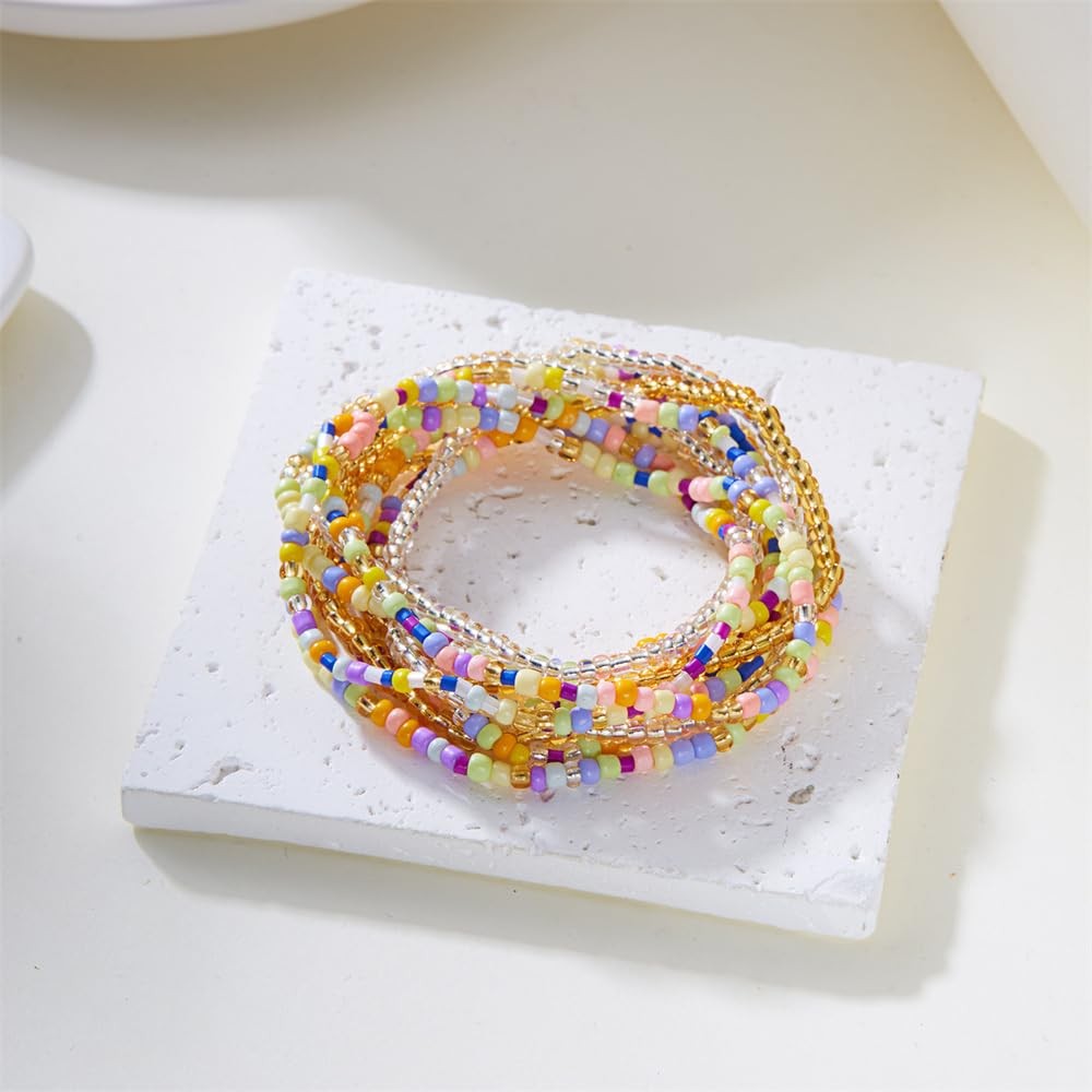 5Pcs Boho Crystal Beaded Stackable Stretch Bracelets for Women Colorful Mul – 09