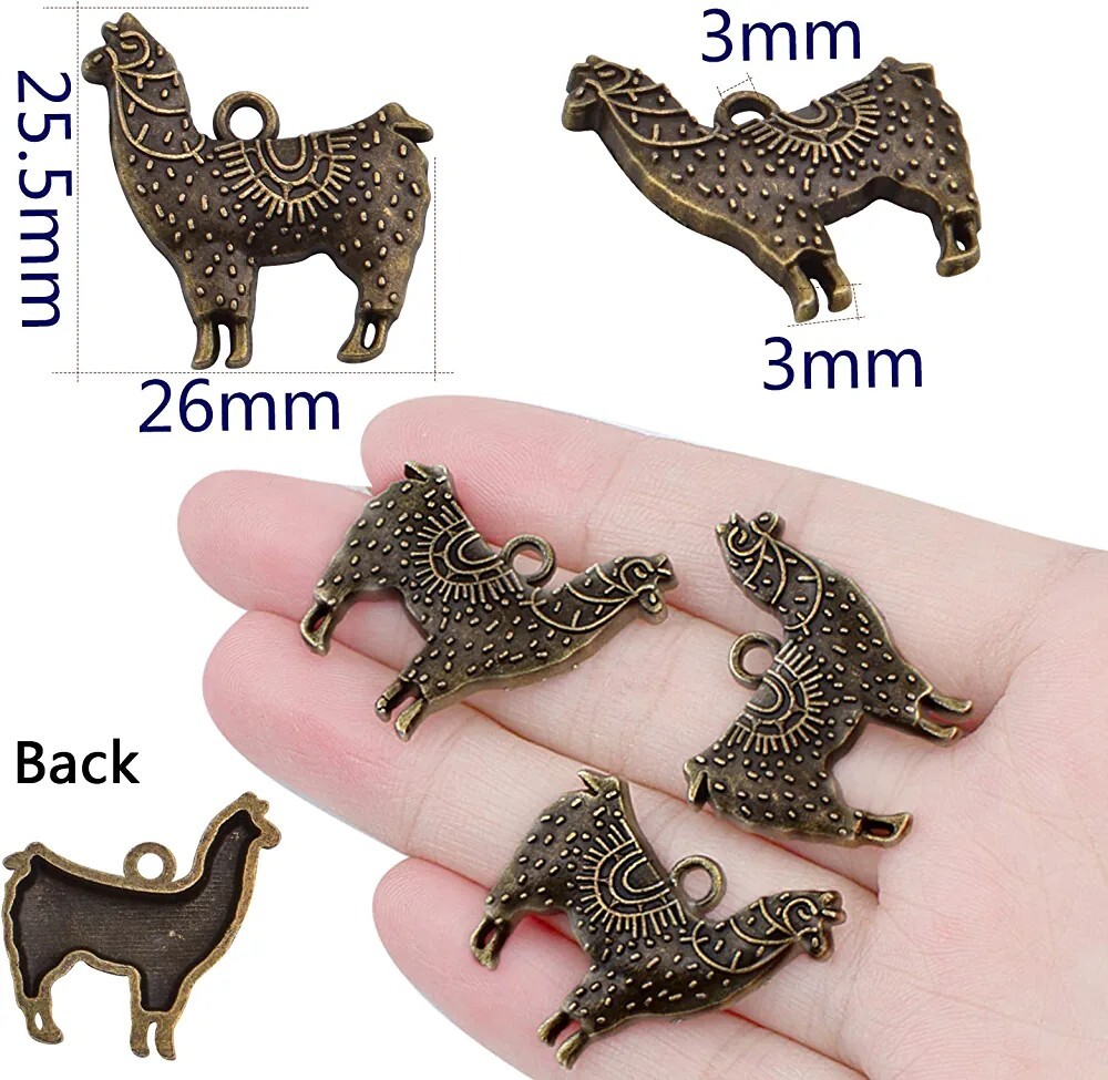 Llama Charms Animal Pendants Alpaca Jewelry Antiqued Bronze 26mm 5pcs