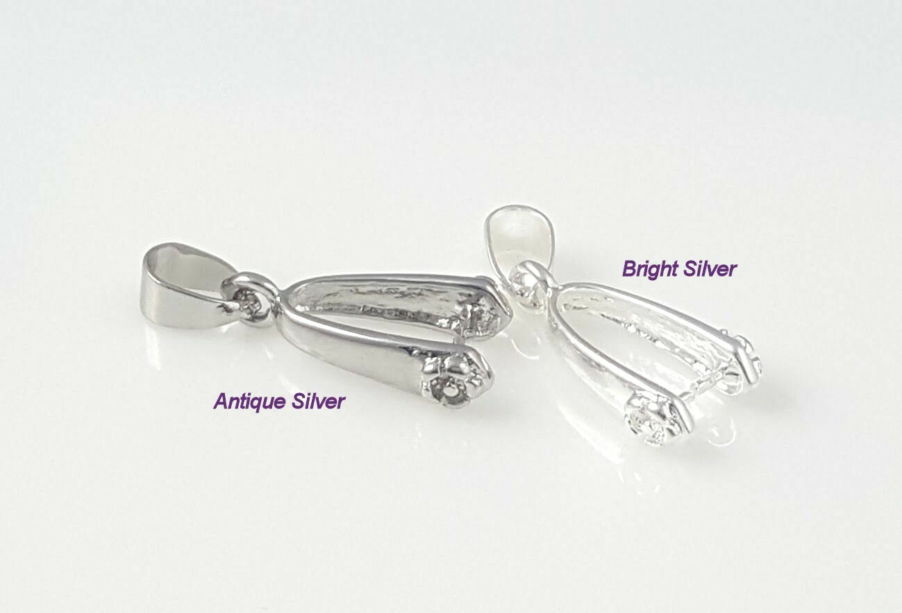 Bright Silver Color Pinch Bails w/ Flower (Pkg 5/15) Ships from WI, USA (47-BS)