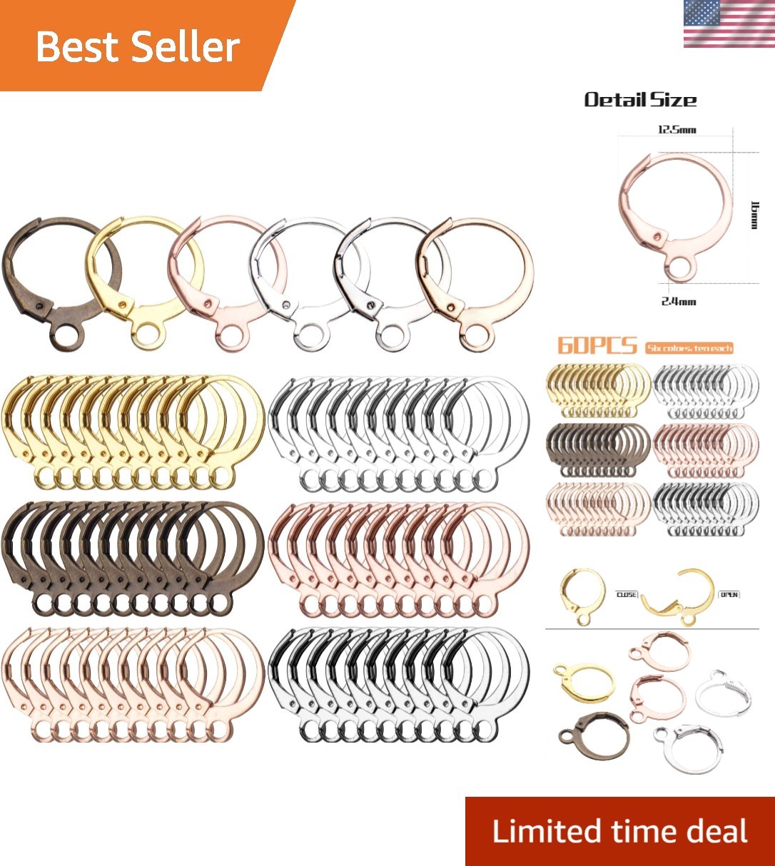 60 Pairs of Leverback Earring Hooks – Simple Design, Perfect for DIY Jewelry
