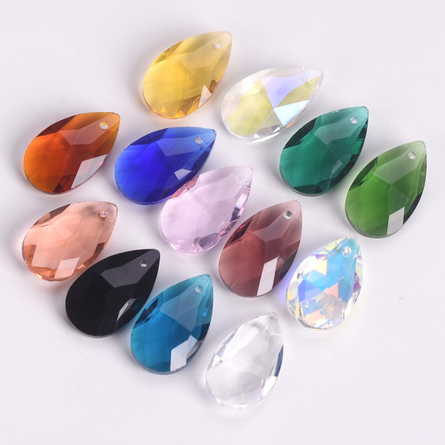 5pcs 22x13mm Teardrop Faceted Crystal Glass Loose Dangle Drop Pendants Beads