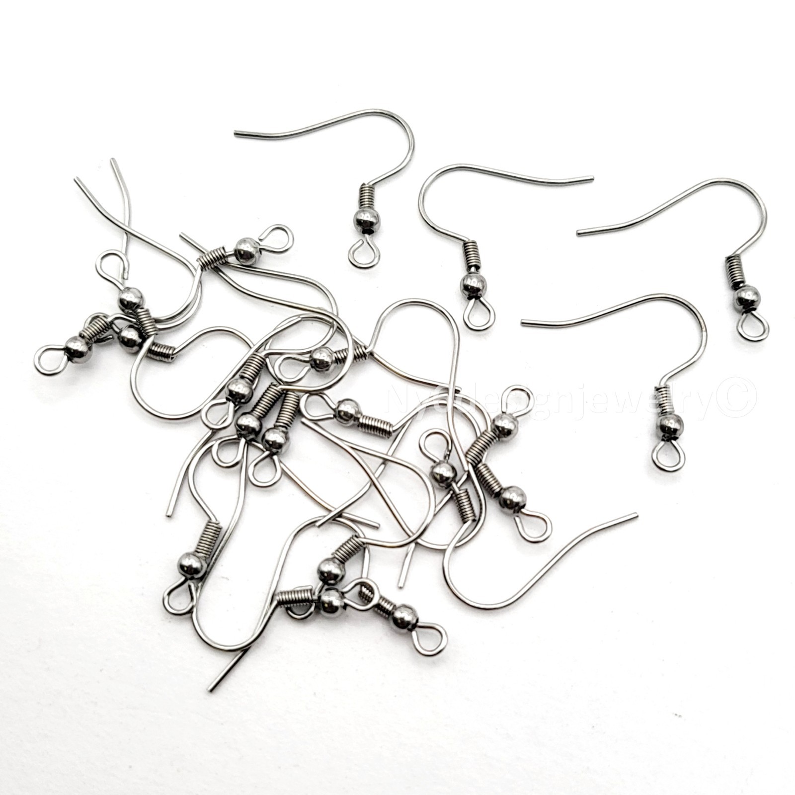 Stainless Steel French Ear Wires 20mm with Coil & 3mm Ball – 20pcs Hooks