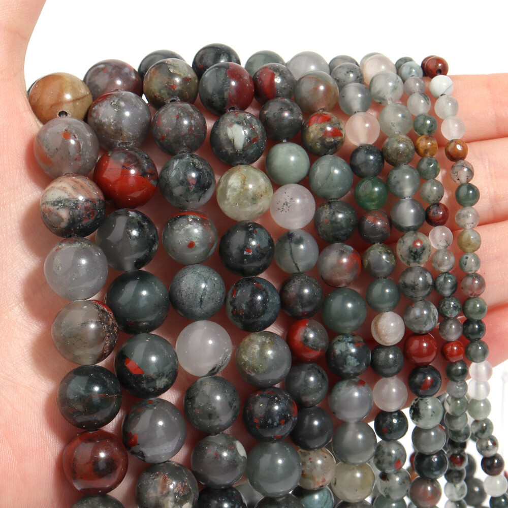 4-12mm Natural Gemstone African Bloodstone Round Spacer Beads for Jewelry Making