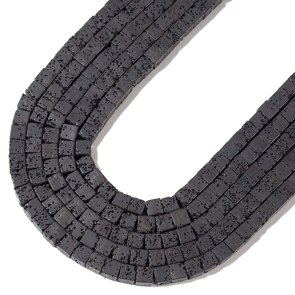 Natural Black Lava Gemstone Square Cube 4MM 6MM Loose Beads (D646)