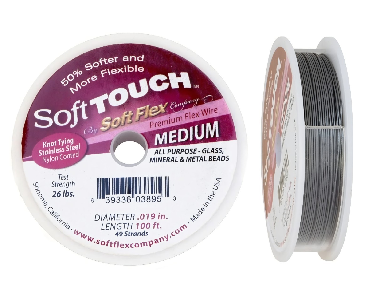 Soft Touch by Soft Flex Satin Silver Beading Wire • 49 Strands/.019″ • 100ft New