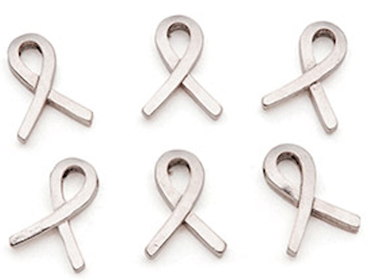 Bead, 6 Silver Plated Pewter 11x15mm Ribbon Awareness Beads *
