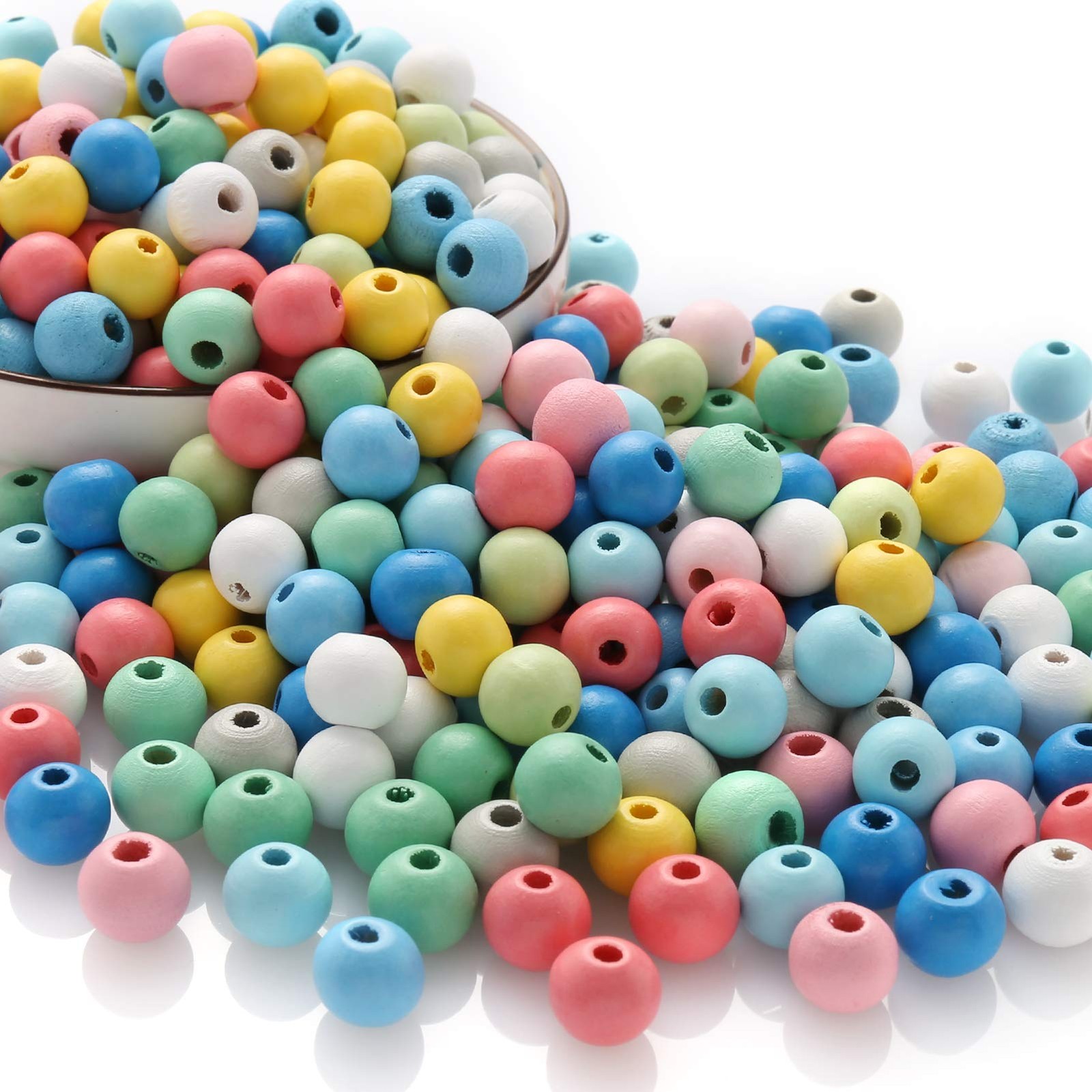 ToBeIT Wooden Beads 500 pcs Assorted Color Round Wood Small, shade – 10mm