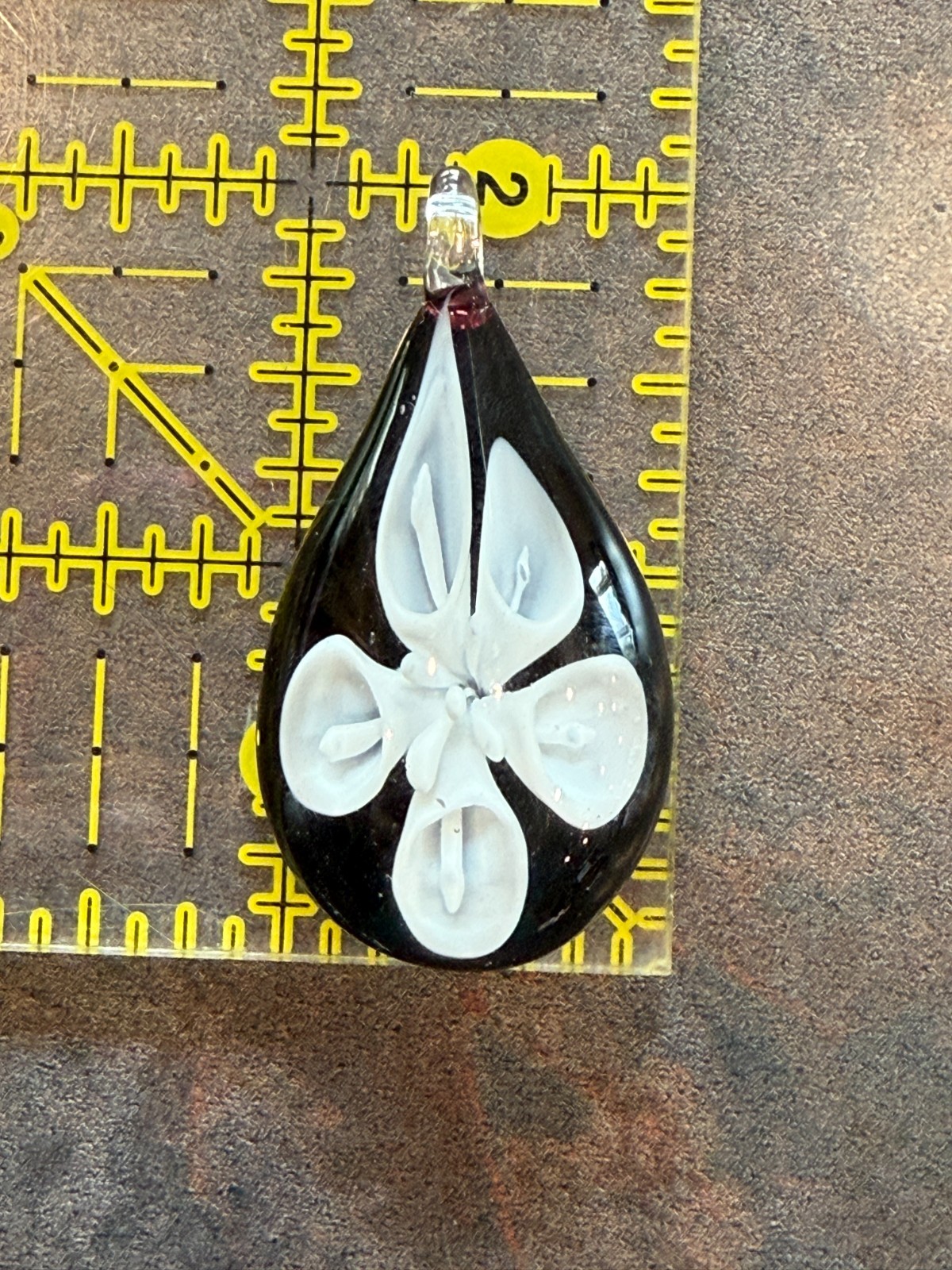 Hand Made Artisan Glass Pendant Flower Black White for Crafting Jewelry