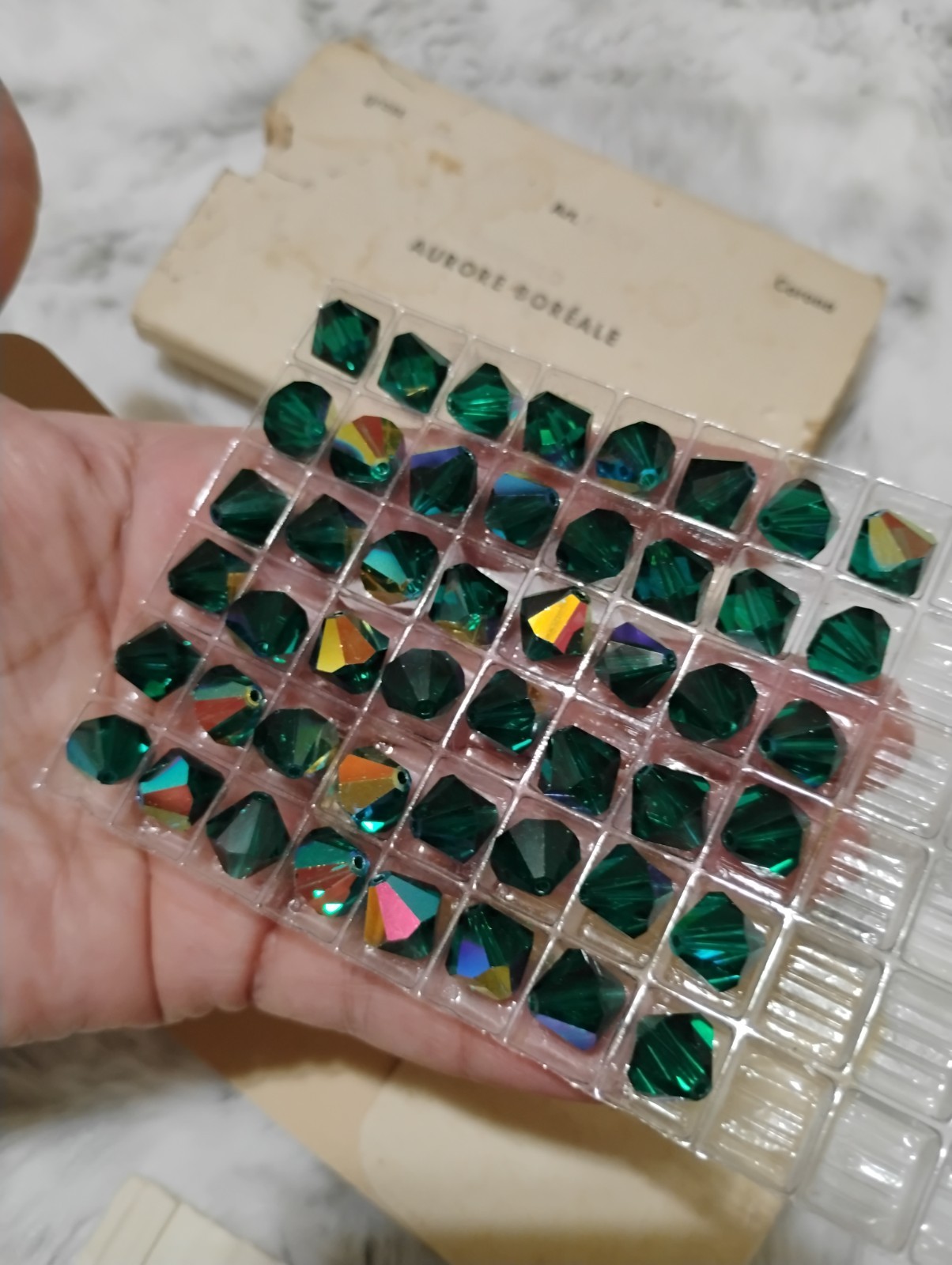 VINTAGE SWAROVSKI EMERALD AURORA BOREALE CRYSTAL BEADS 5301/10mm 48 AVAILABLE