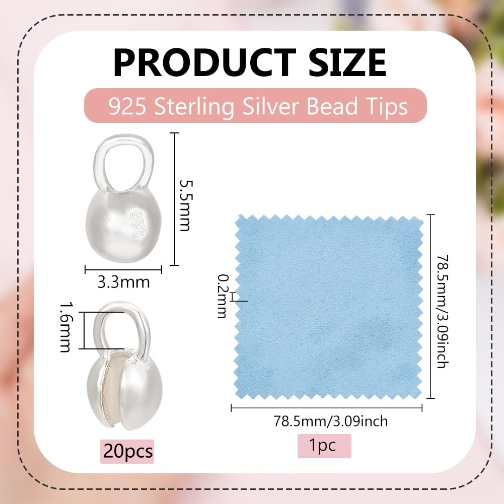 20Pcs 925 Sterling Silver Crimp Cover Beads, 5.5x3mm Round Bead Tips Calotte …