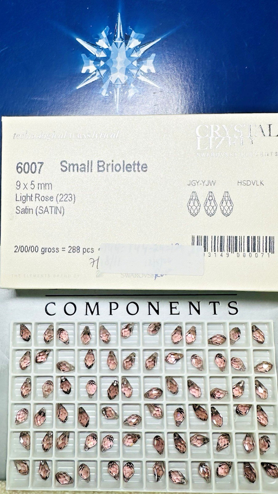 Swarovski Briolette Pendant 6007 9 x 5mm Light Rose Satin 24Pcs Pack Austria
