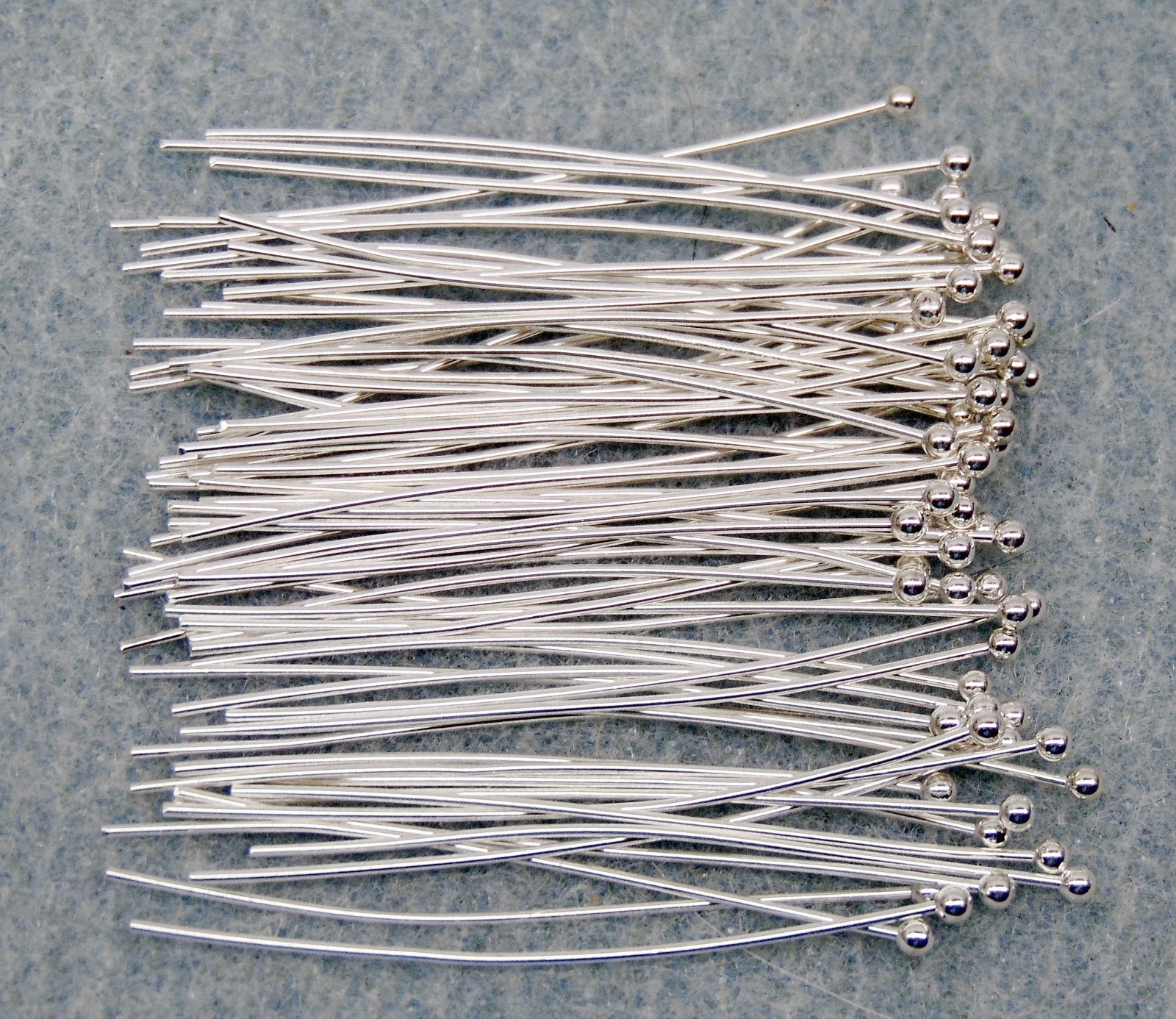 100 Silver Plated Brass BALL END HEAD Pins 1.75″ inch 22 gauge No Lead No Nickel