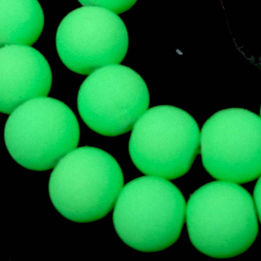 8mm Matte Frosted Neon Rubber Glass Round Beads – Green 16″