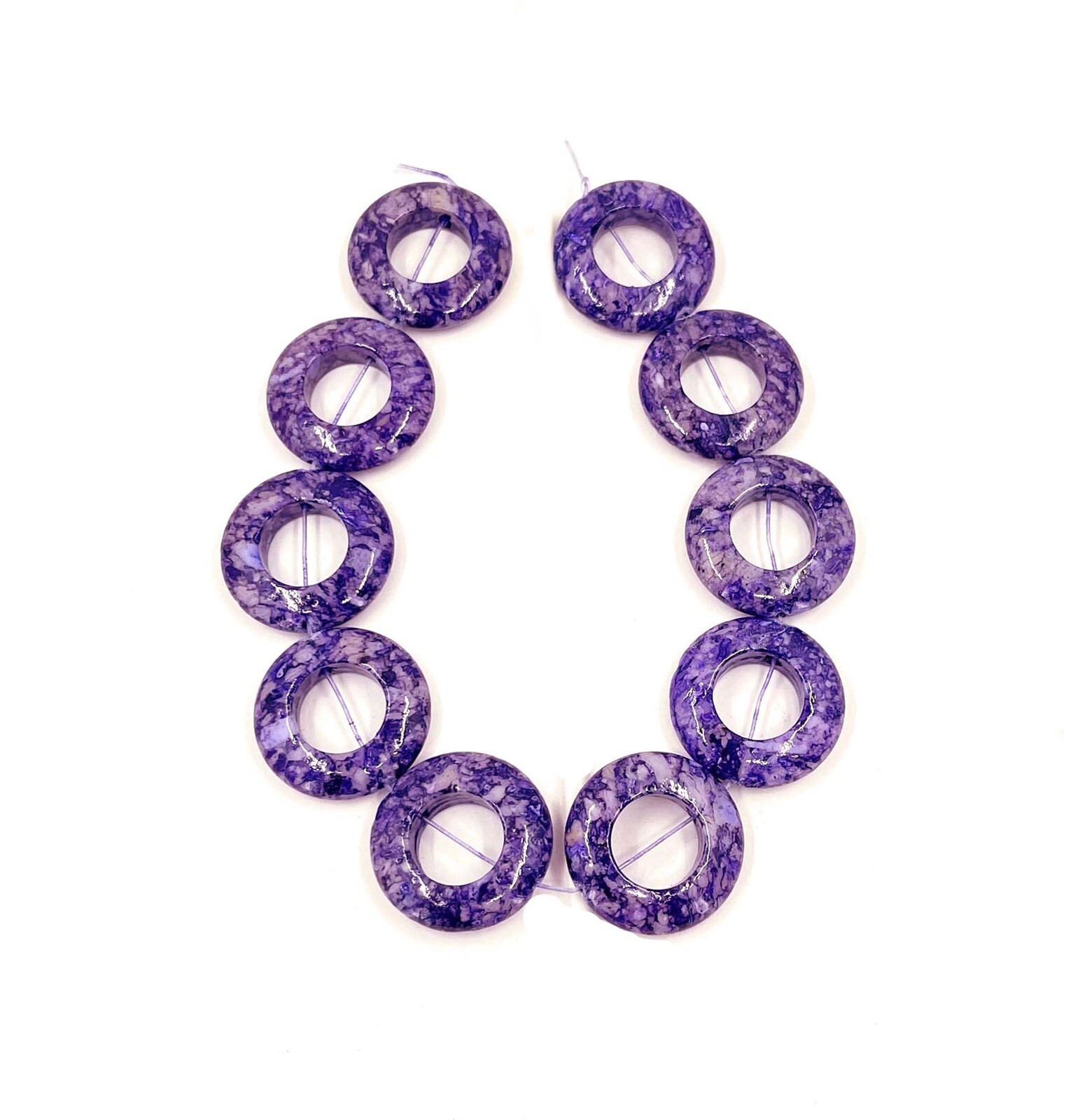 10 Rain Flower Stone Purple Frame Donut Coin Round Beads 20mm