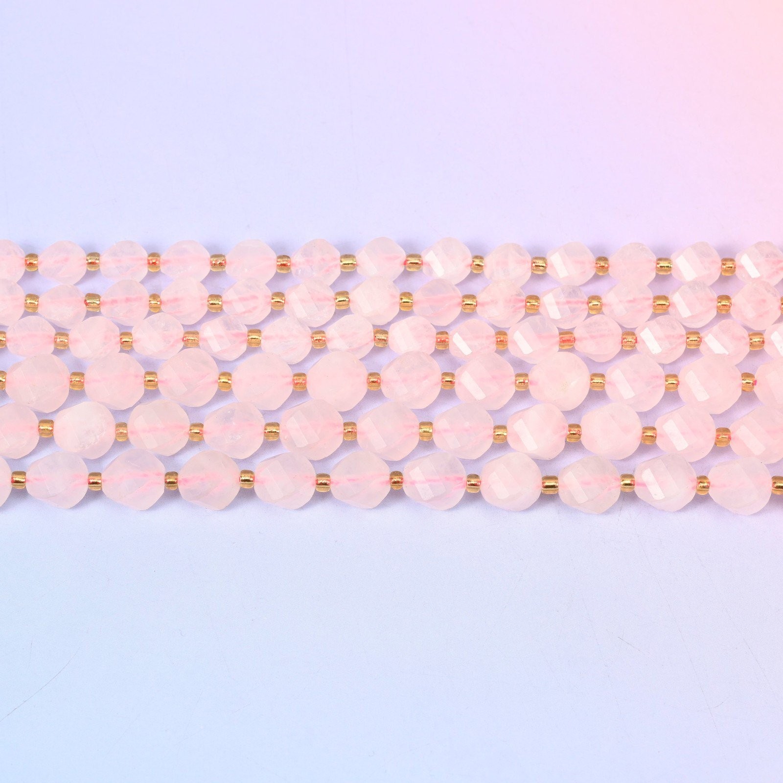 Rose Quartz Faceted Spiral Twist Beads: Size 8mm 10mm, Jewelry Making