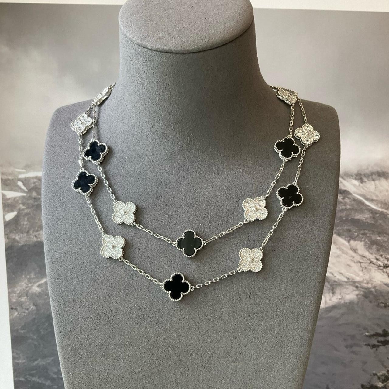 Flower Black necklace 925 silver white gold plated 20 motifs Flower necklace