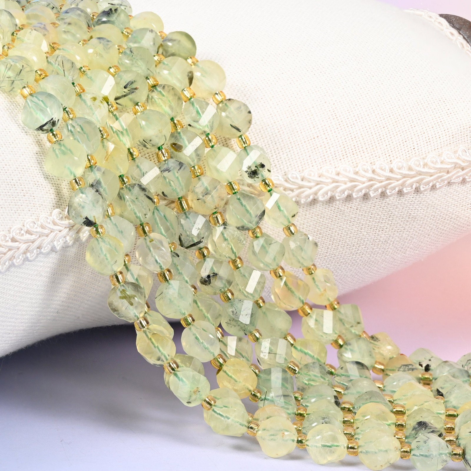 Prehnite Faceted Spiral Twist Beads: Size 8mm 10mm, Jewelry Making