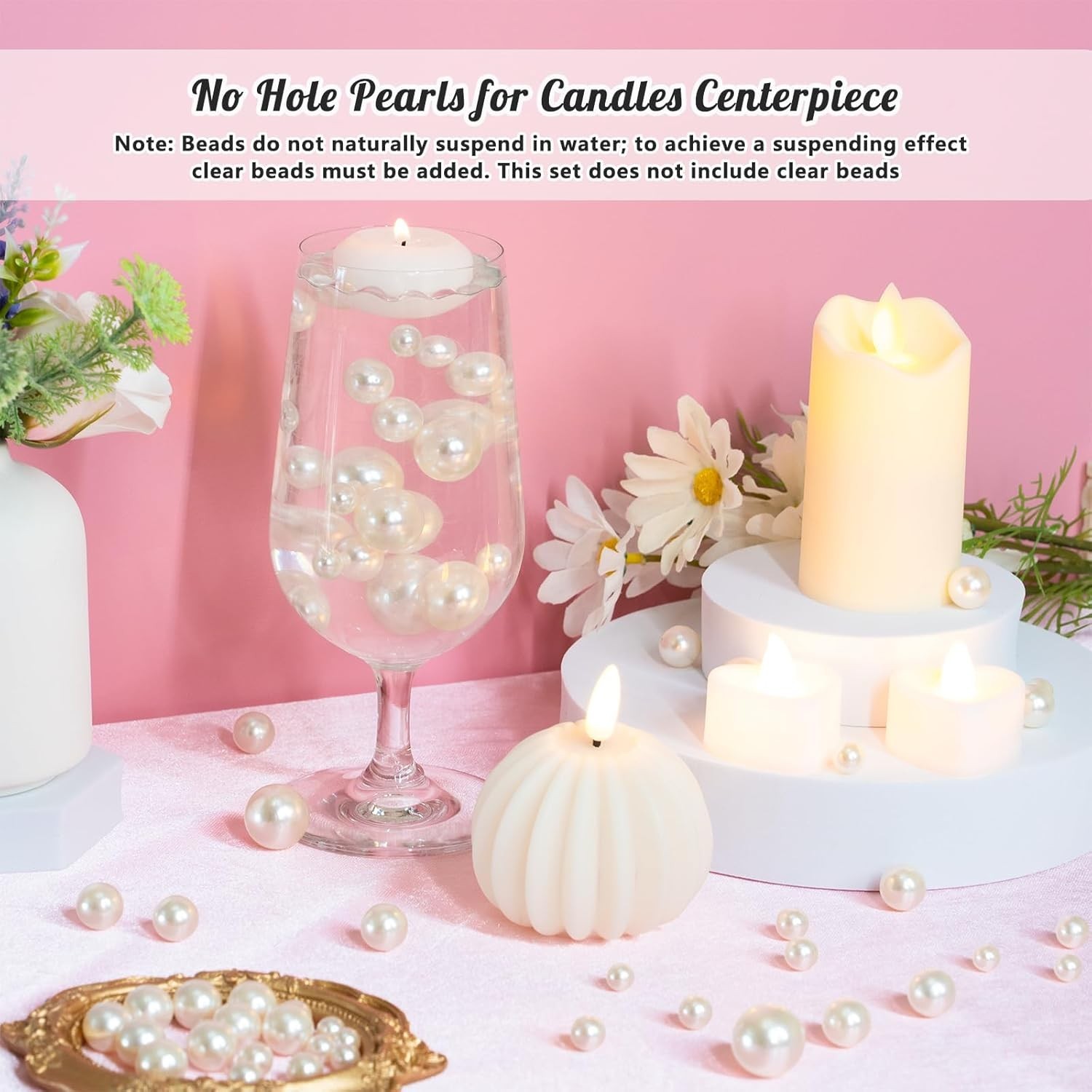 2000PCS Pearls for Crafting, Ivory No Hole Beads for Centerpieces Vases, Assorte