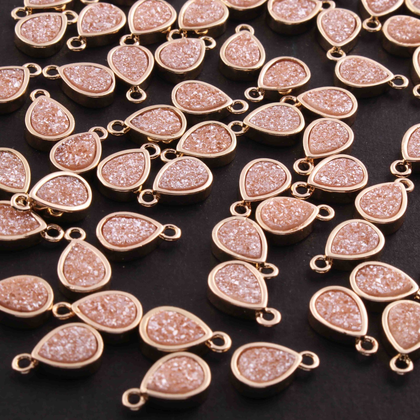 20 Pcs Mystic Orange Druzy Pear Drop Pendant, 24k Gold Plated, Titanium Pendant