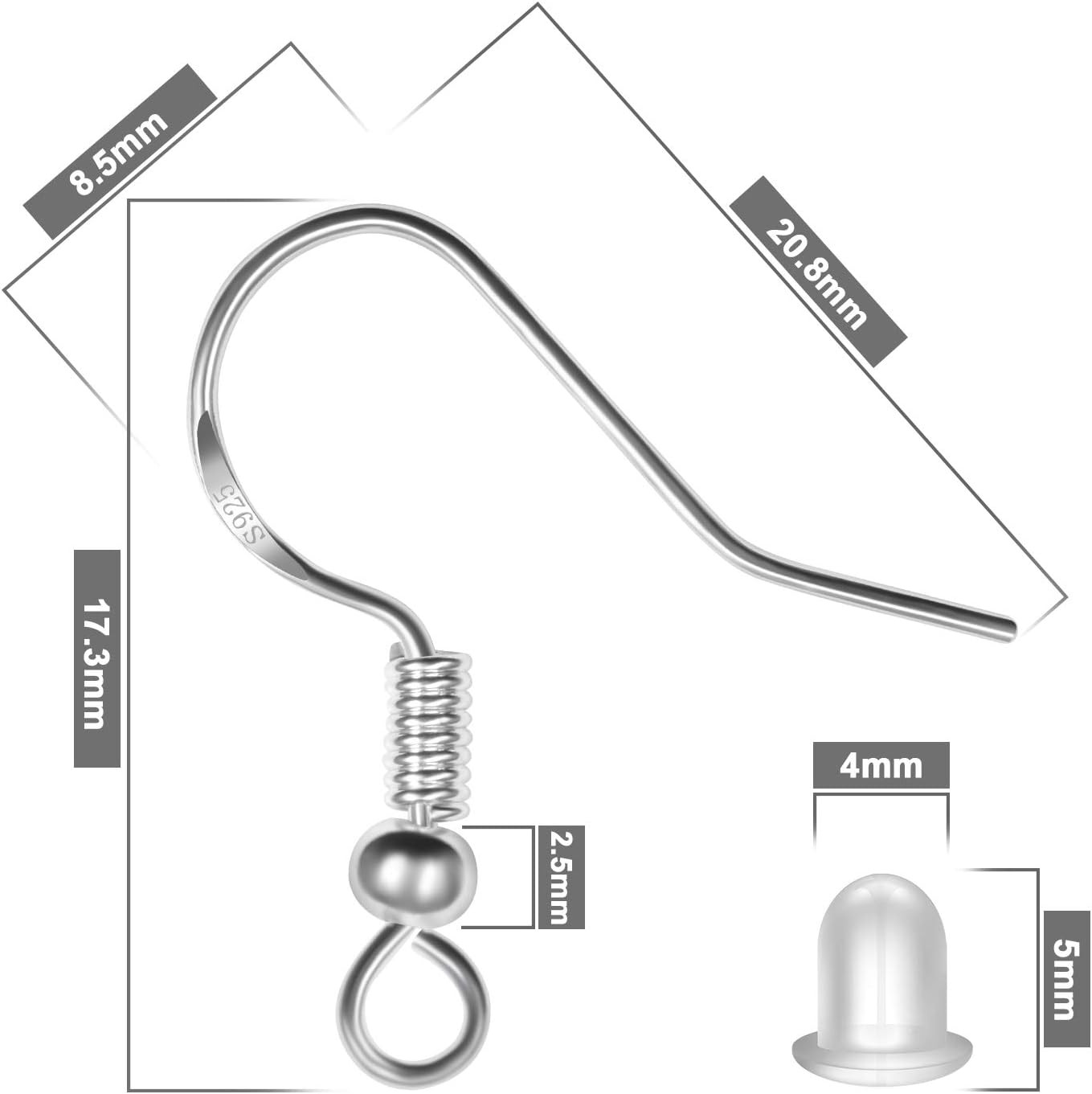 925 Sterling Silver Earring Hooks 120 PCS/60 Pairs, Ear Wires Fish Hooks, Hypo-A