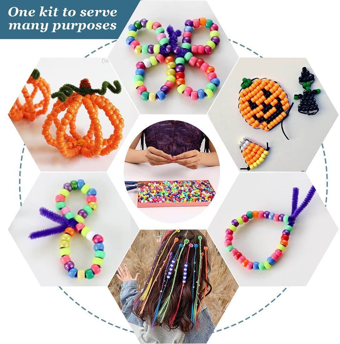 2000+ Pony Beads Bulk 6x9mm Multi-Colored Plastic Craft Small,