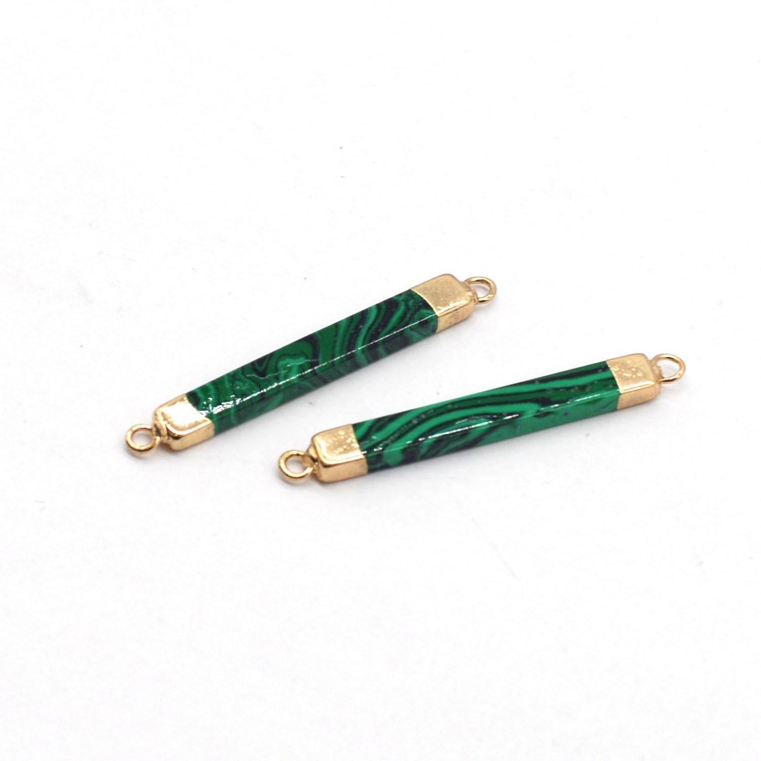1PC Gold Plated Genuine Gemstone Malachite Charm Connector 6X48mm NBHK01-I