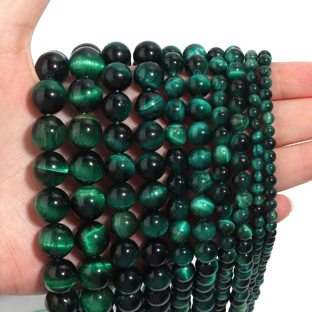 4-12mm Natural Gemstone Green Tiger’s Eye Round Spacer Beads for Jewelry Making