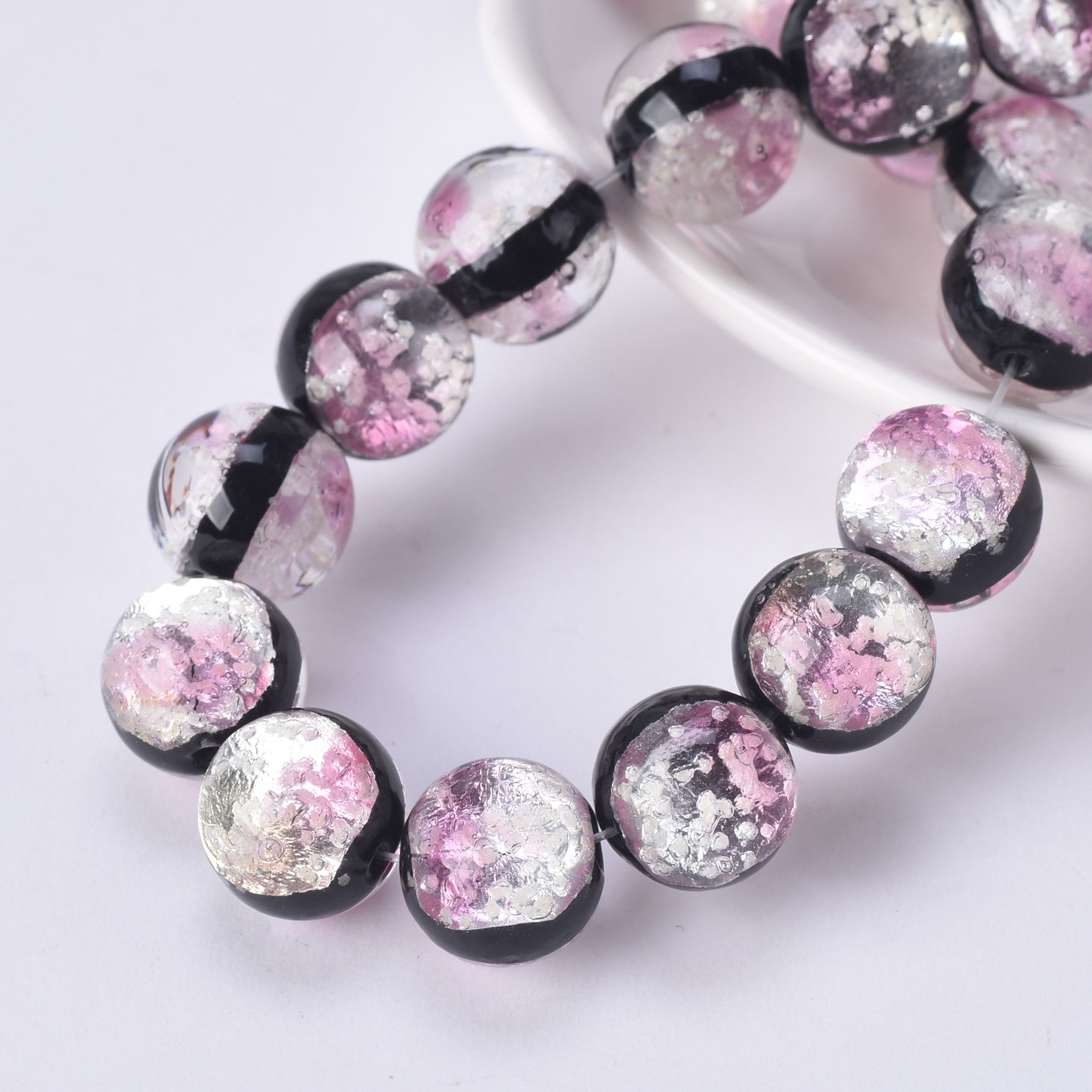 5pcs Round Luminous 8mm 10mm 12mm Two-sided Handmade Lampwork Glass Loose Beads