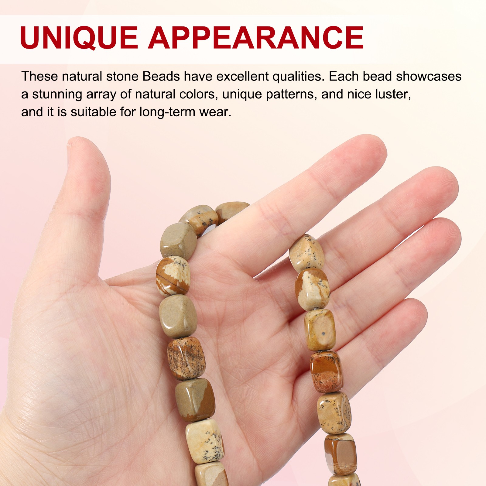 Natural Stone Gemstone Beads 15″ 12x8mm Cuboid Spacer Bead, Picture Brown