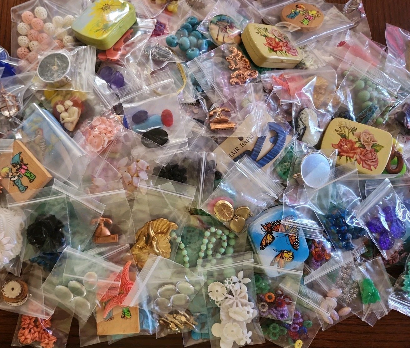 20 Bags Of Vintage Cabs,Beads, Brass Stampings,Charms & More for Jewelry Making