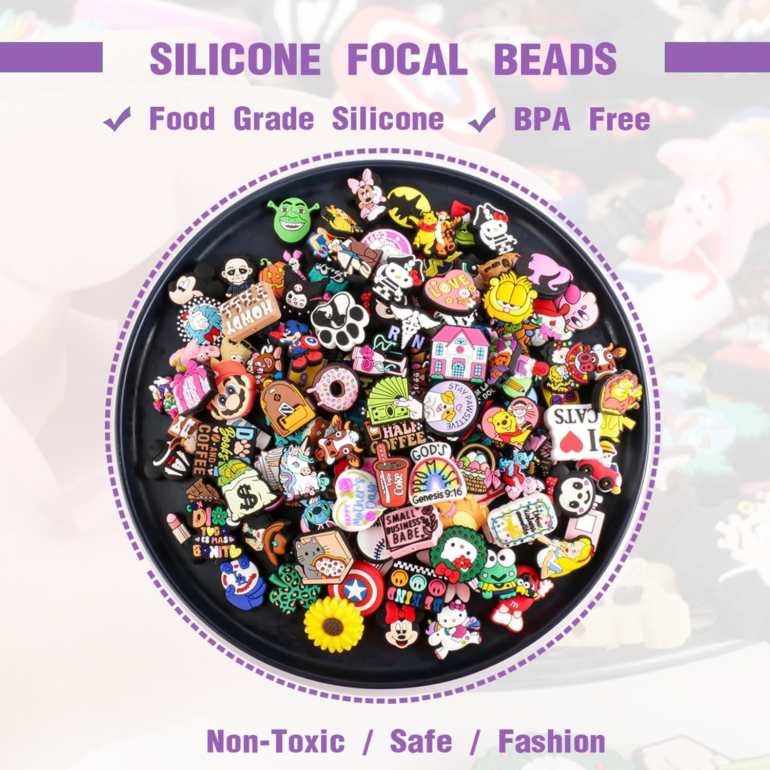 Crafting Silicone Beads for Adults, 110 Random Focal Beads for Creative Projects