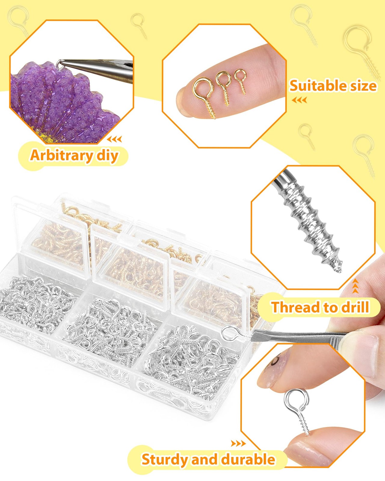 800pcs Gold & Silver Small Screw Eye Pins for Jewelry Making & DIY Crafts, Mi…