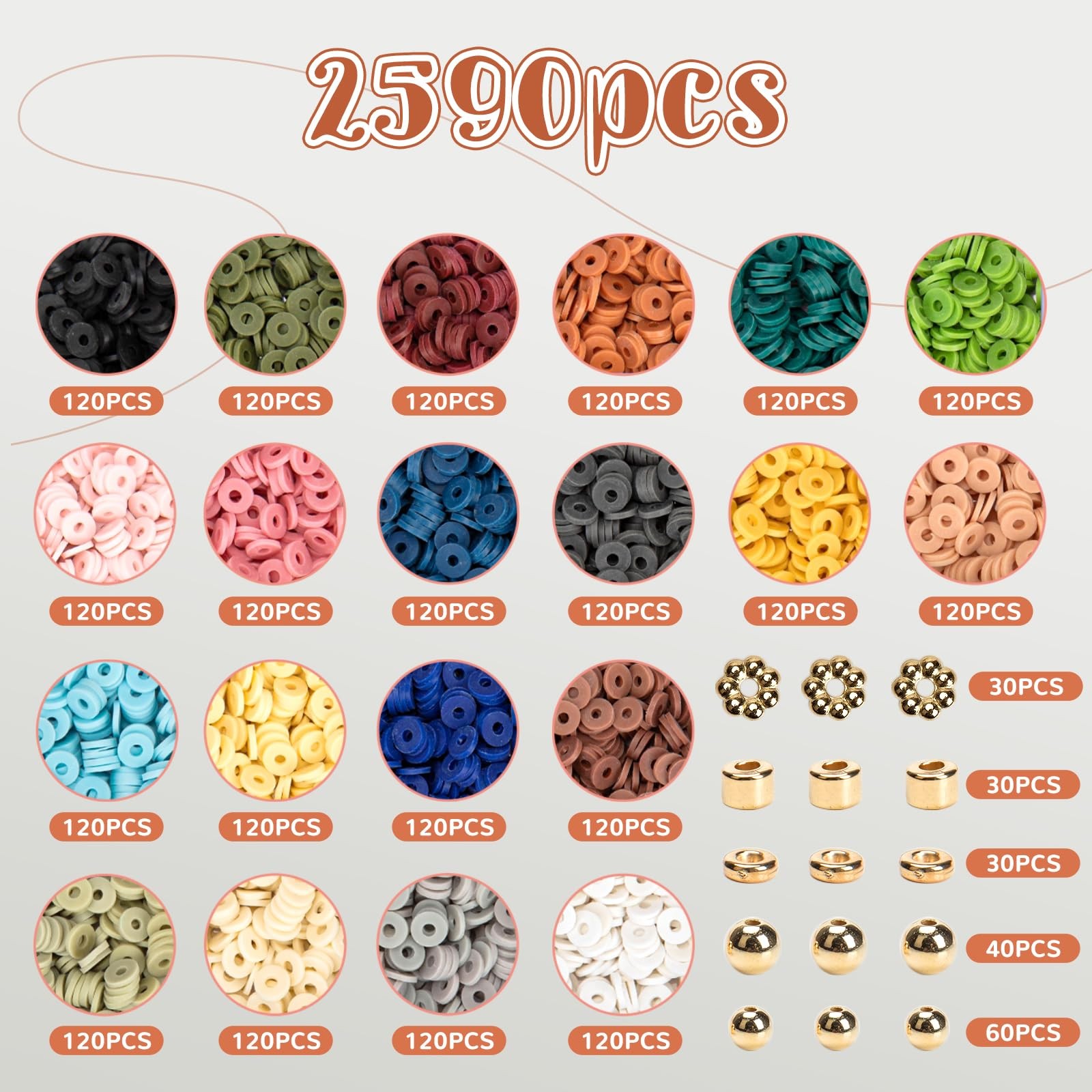 2590pcs Earth Tone Clay Beads for Bracelets Making