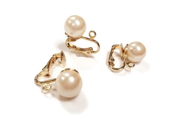 6 Vintage Pearl & Gold Clip Earrings with Loop – DIY Earring Jewelry Making L102