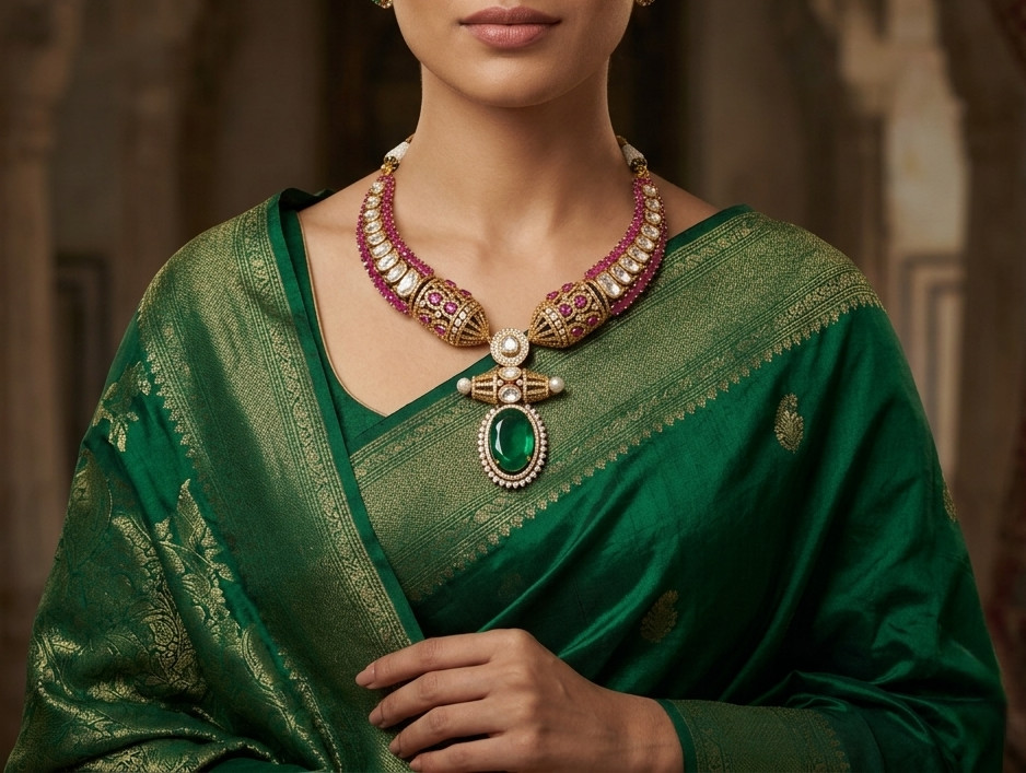 Polki red and greenChoker Necklace Set Sabyasachi Inspired Moissanite Kundan set