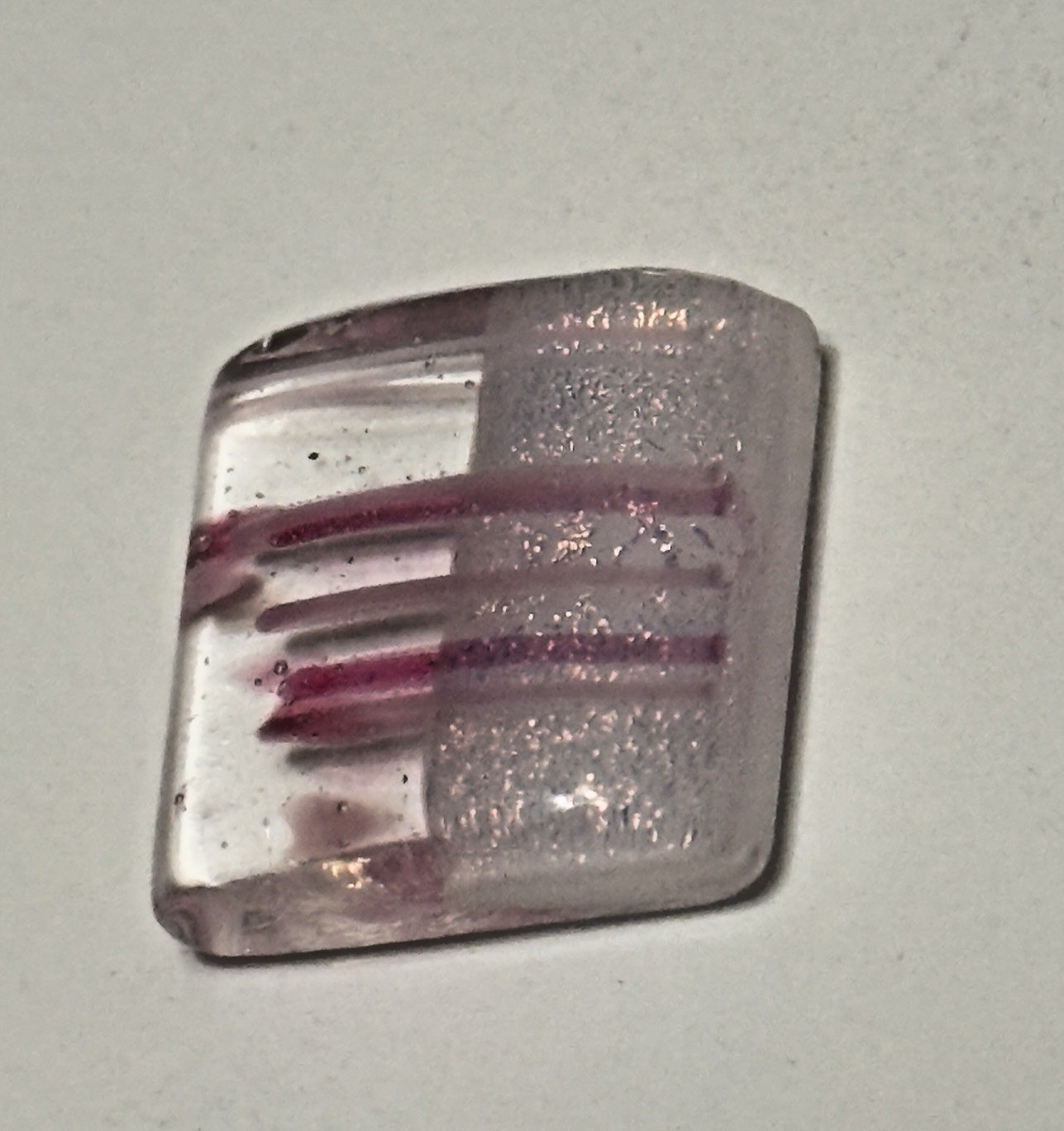 Handcrafted Artesian Dichroic Fused glass hand made square PINK cabochon vintage