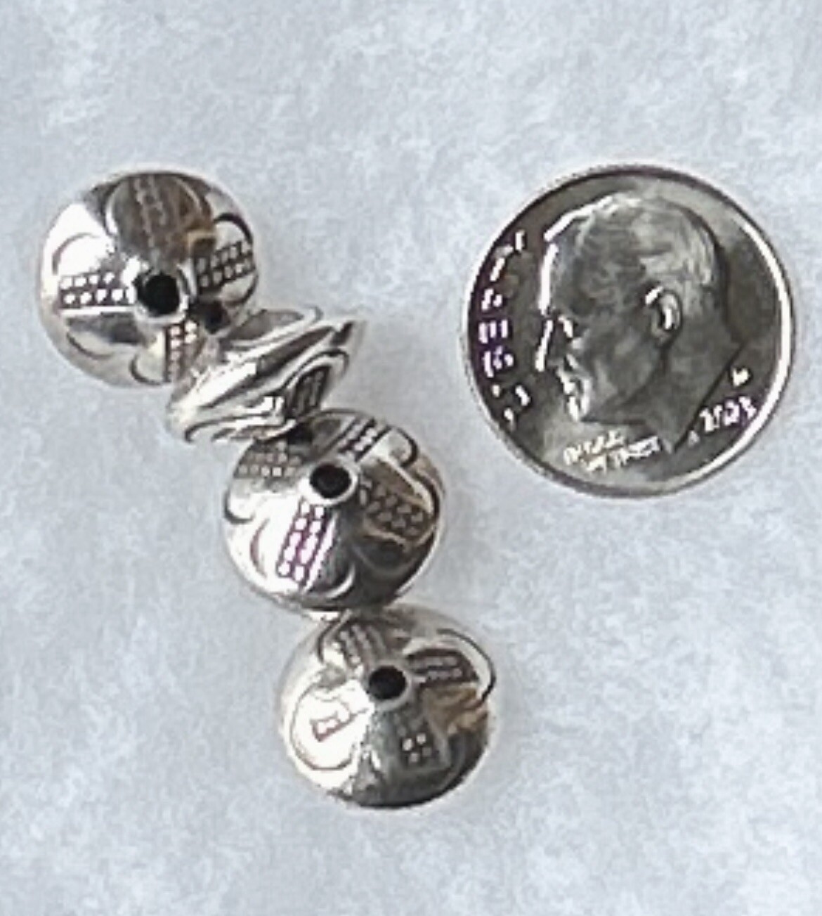 4 Hill Tribe Silver Beads From Thailand Approx 7 X 11 mm