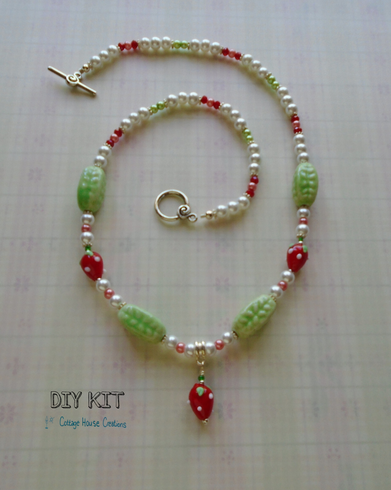 Strawberry Pearl Necklace Earring Glass Bead Jewelry Making Kit